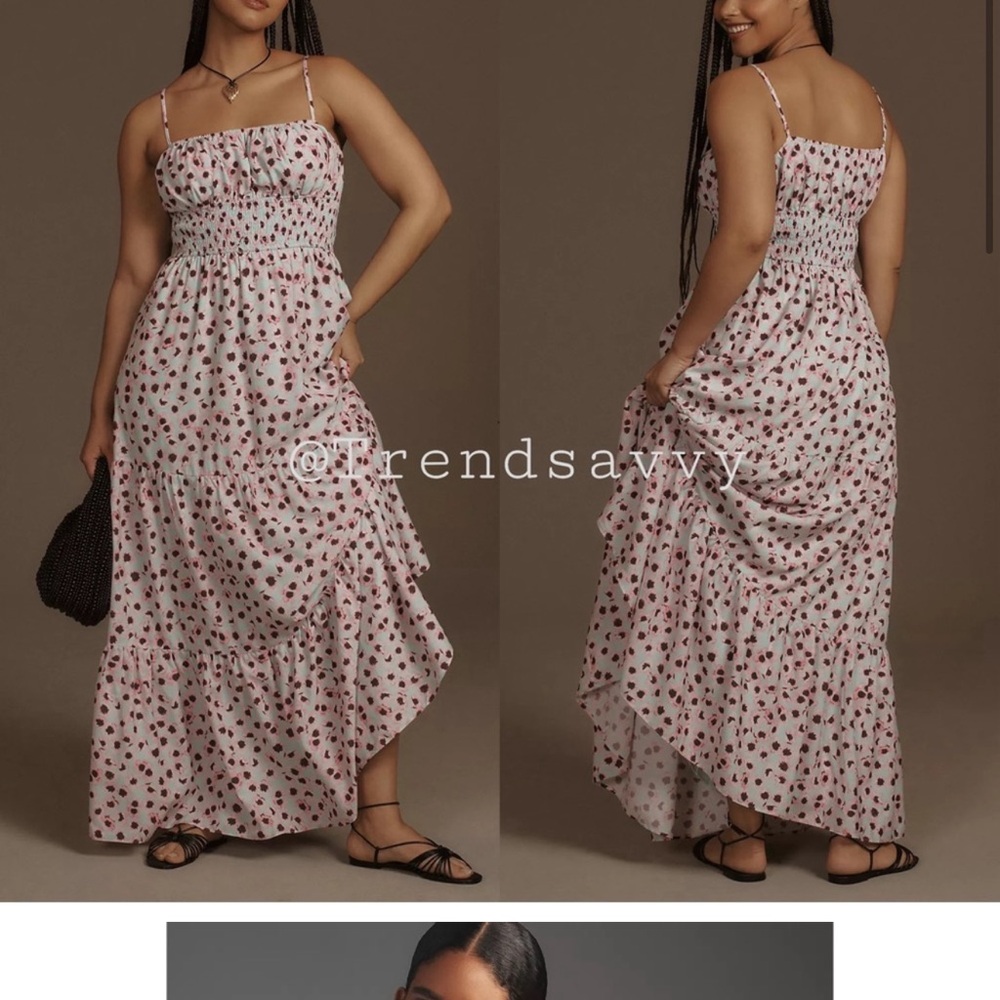 ANTHROPOLOGIE Hutch Tiered Square Neck A-Line Maxi Dress Purple Plus Size 1X NWT